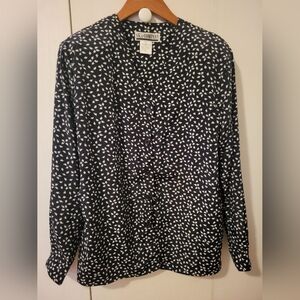 SK & Company Black and White Mini Leaf Blouse Sz 12
